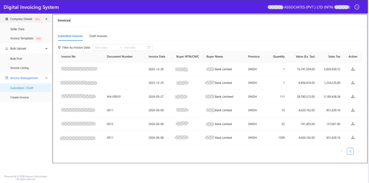 FBR Digital Invoice Platform — invoice submission and tracking system