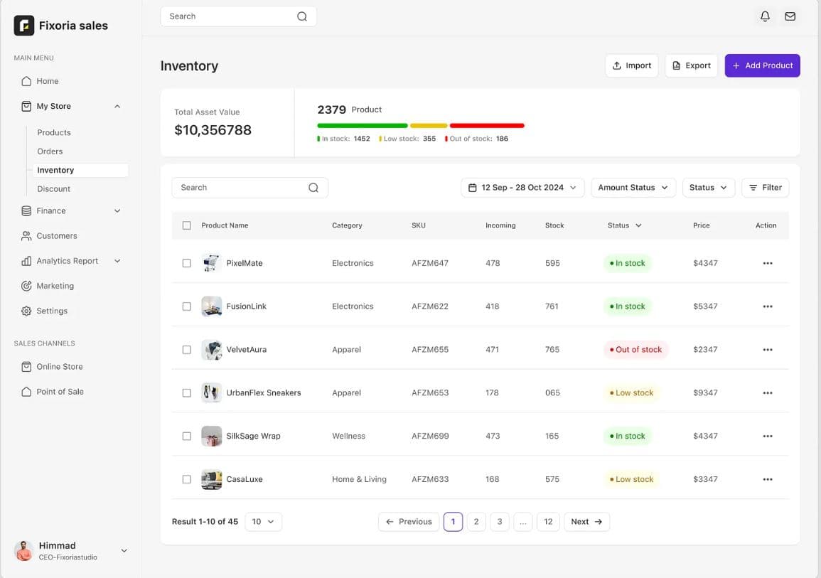 Inventory & Sales Management Platform — stock and order management dashboard